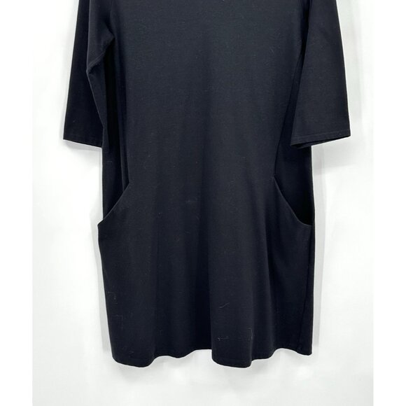 EILEEN FISHER dress pockets knee length 3/4 sleeve organic cotton black PM - Picture 4 of 7